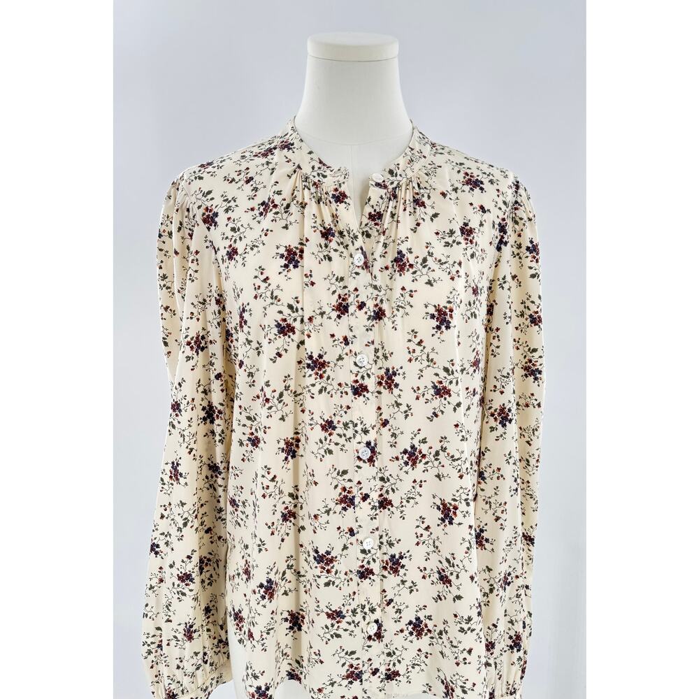 Veronica Beard Ivory Floral Shirt Silk Blouse Button up Top Cottagecore 8 M